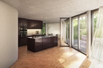 Visualisierung Küche und Wohnraum Erdgeschoss